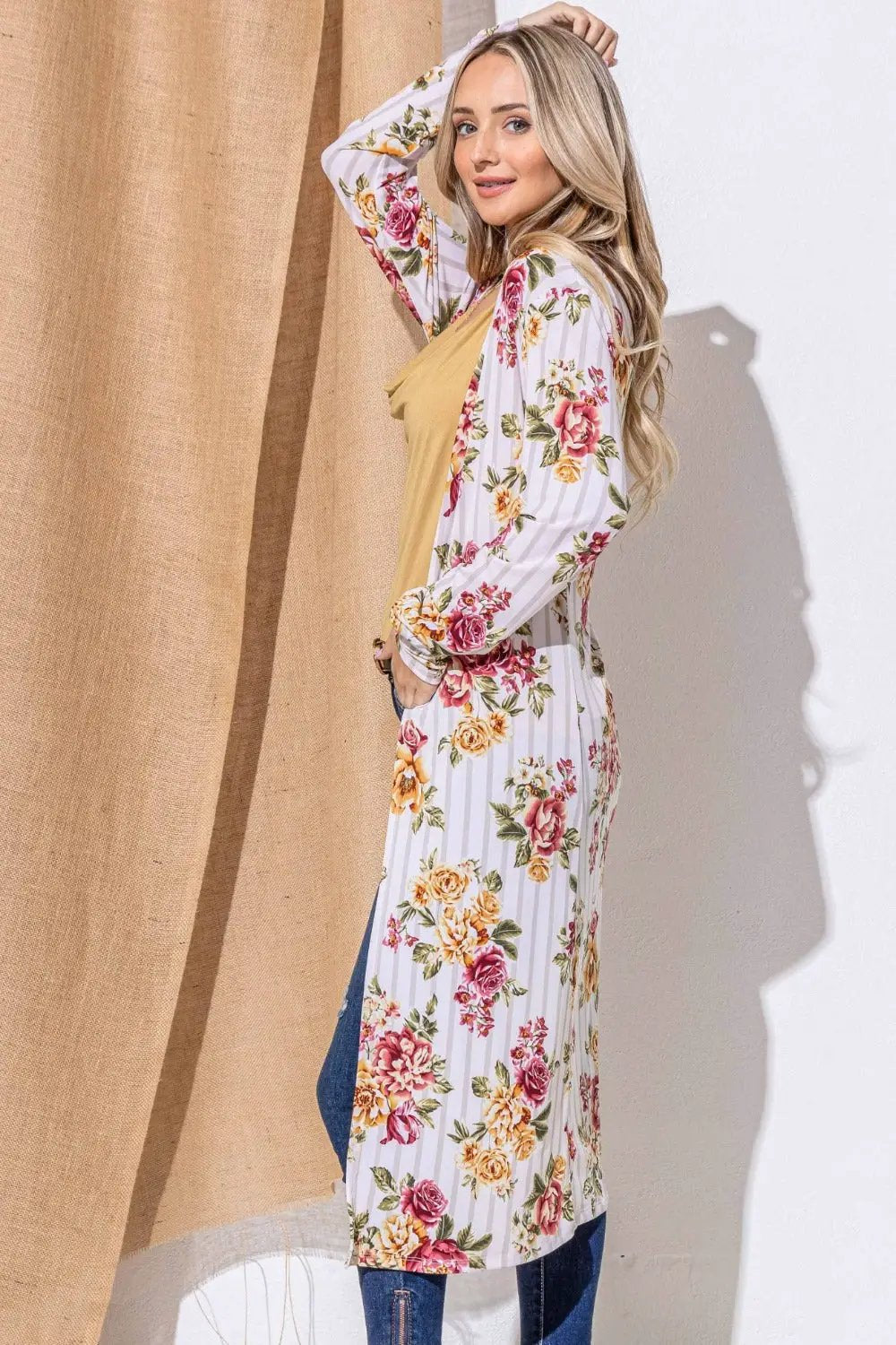 And The Why Floral Kimono Open Front Longline Cardigan - Image 3