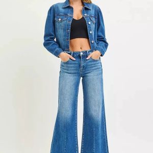 RISEN Full Size Mid Rise Wide Leg Jeans with Flared Look Plus Size - Image 6