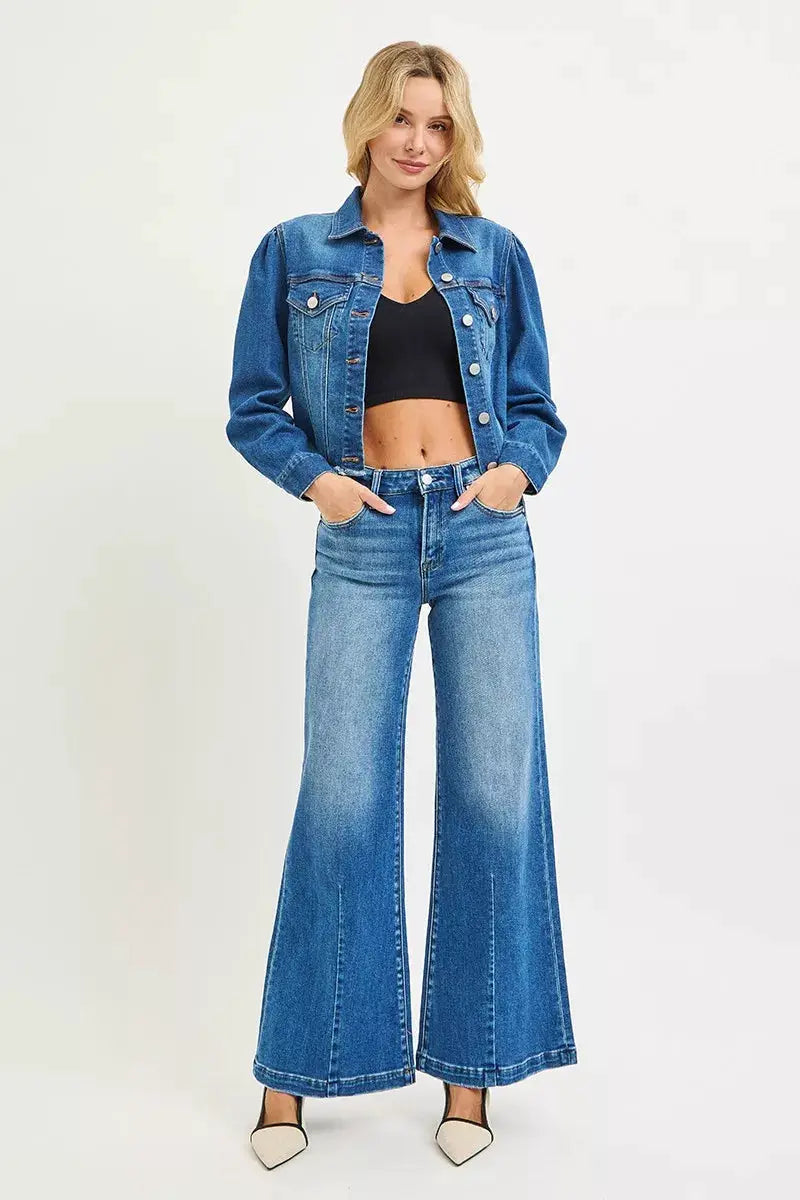 RISEN Full Size Mid Rise Wide Leg Jeans with Flared Look Plus Size - Image 6