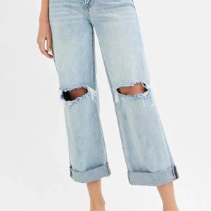 RISEN Full Size Mid Rise Fit Boyfriend Jeans with Cuff Plus Size - Image 1