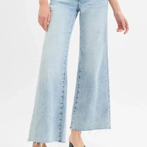 RISEN Full Size Tummy Control Low Rise Wide Leg Raw Cut Hem Jeans Plus Size - Image 1