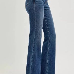 RISEN Full Size Mid Rise Flare Frayed Hem Jeans Plus Size - Image 4