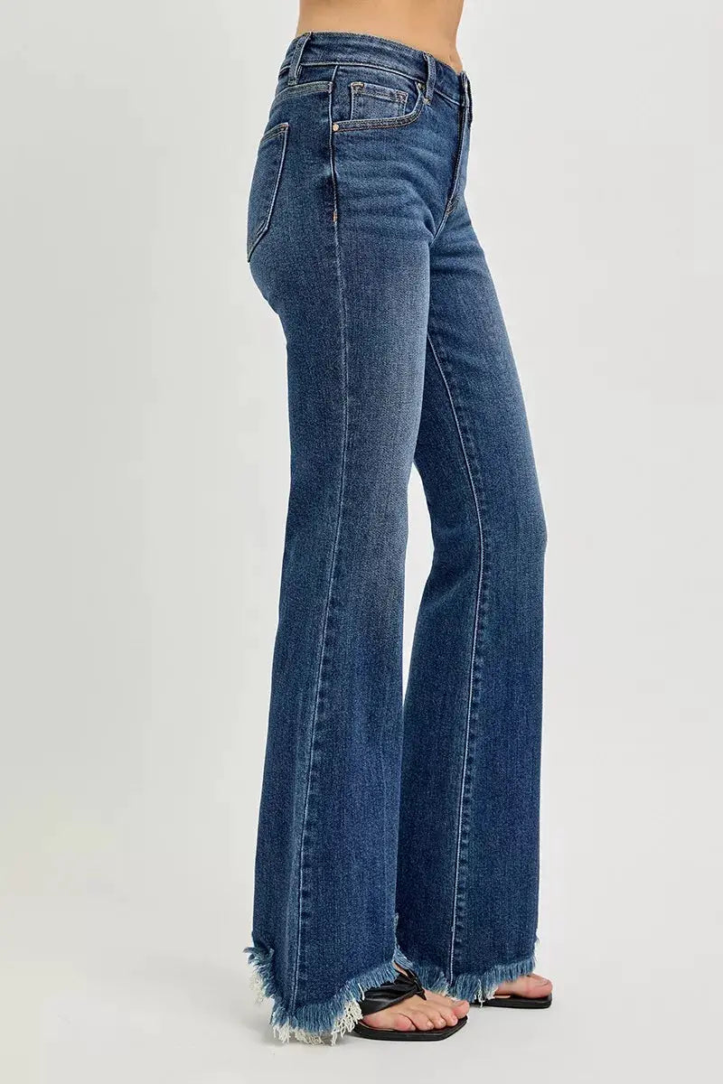 RISEN Full Size Mid Rise Flare Frayed Hem Jeans Plus Size - Image 4