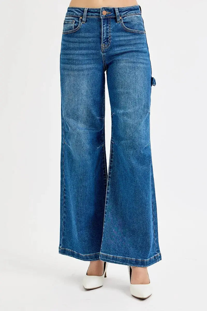RISEN Full Size High Rise Wide Leg Patch Detailed Jeans Plus Size - Image 2