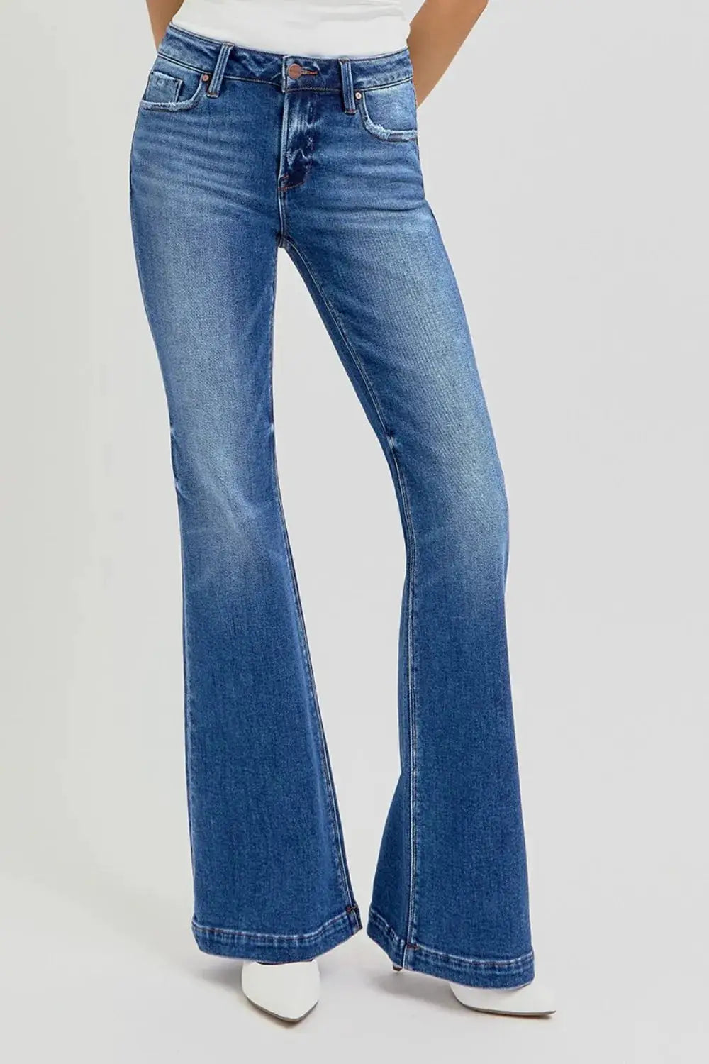 RISEN Full Size Low Rise Flare Jeans with Pockets - Image 4