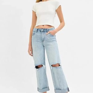 RISEN Full Size Mid Rise Fit Boyfriend Jeans with Cuff Plus Size - Image 6
