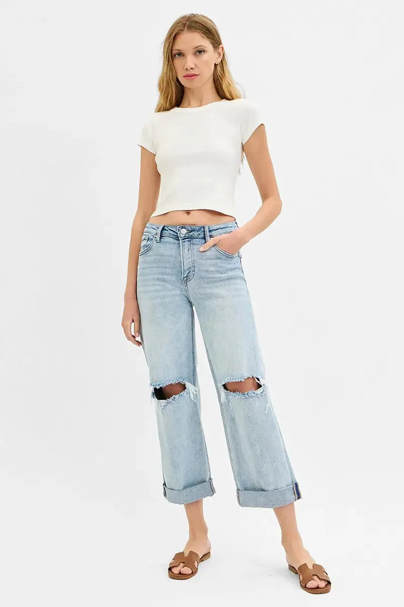 RISEN Full Size Mid Rise Fit Boyfriend Jeans with Cuff Plus Size - Image 6