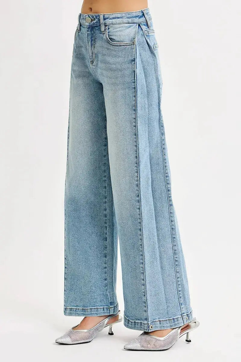 RISEN Mid Rise Wide Barrel Transferable Leg Snap Jeans - Image 6