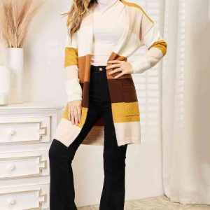 Woven Right Color Block Dropped Shoulder Cardigan - Image 4