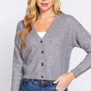 ACTIVE BASIC V-Neck Button Up Long Sleeve Knit Cardigan - Image 1