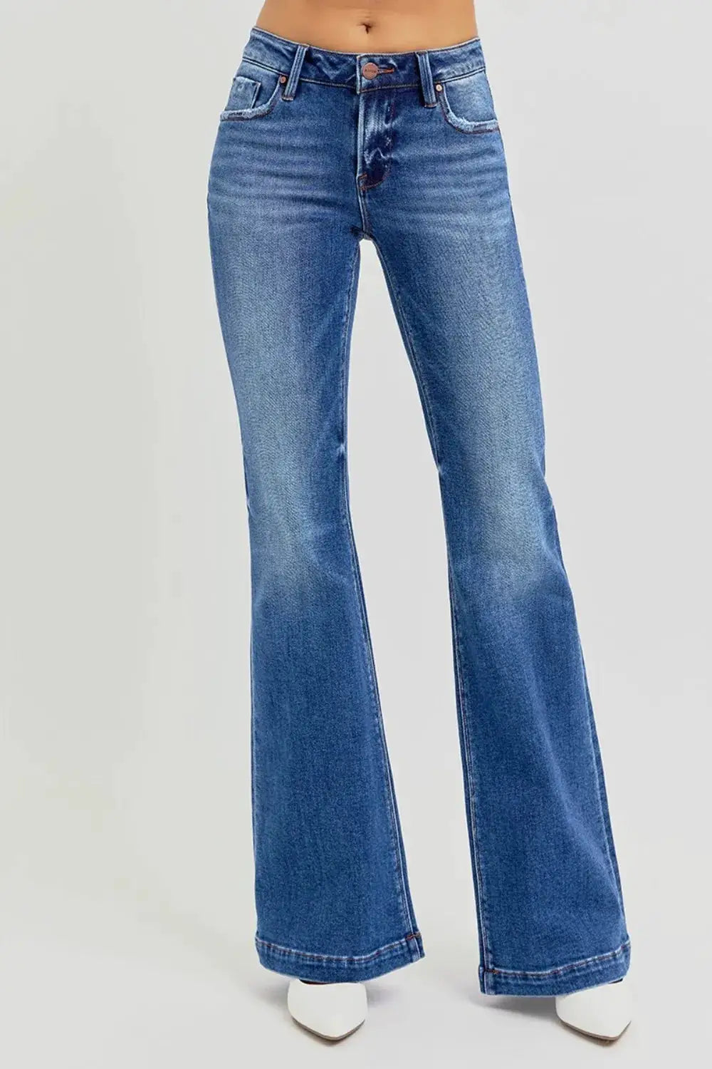 RISEN Full Size Low Rise Flare Jeans with Pockets - Image 1