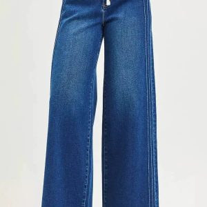 RISEN Full Size Mid Rise Wide Side Pintuck Jeans with Front Drawstring Plus Size - Image 2