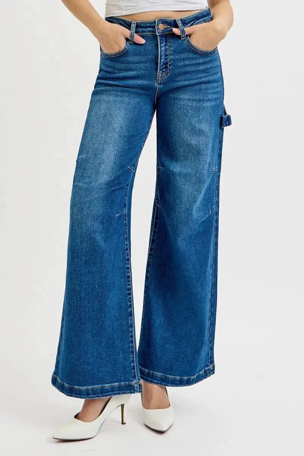 RISEN Full Size High Rise Wide Leg Patch Detailed Jeans Plus Size