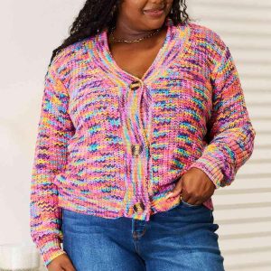 Woven Right V-Neck Long Sleeve Cardigan - Image 1