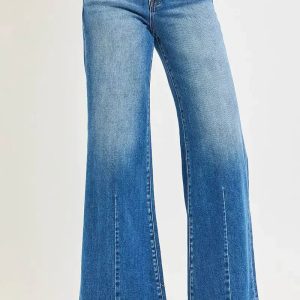 RISEN Full Size Mid Rise Wide Leg Jeans with Flared Look Plus Size - Image 2