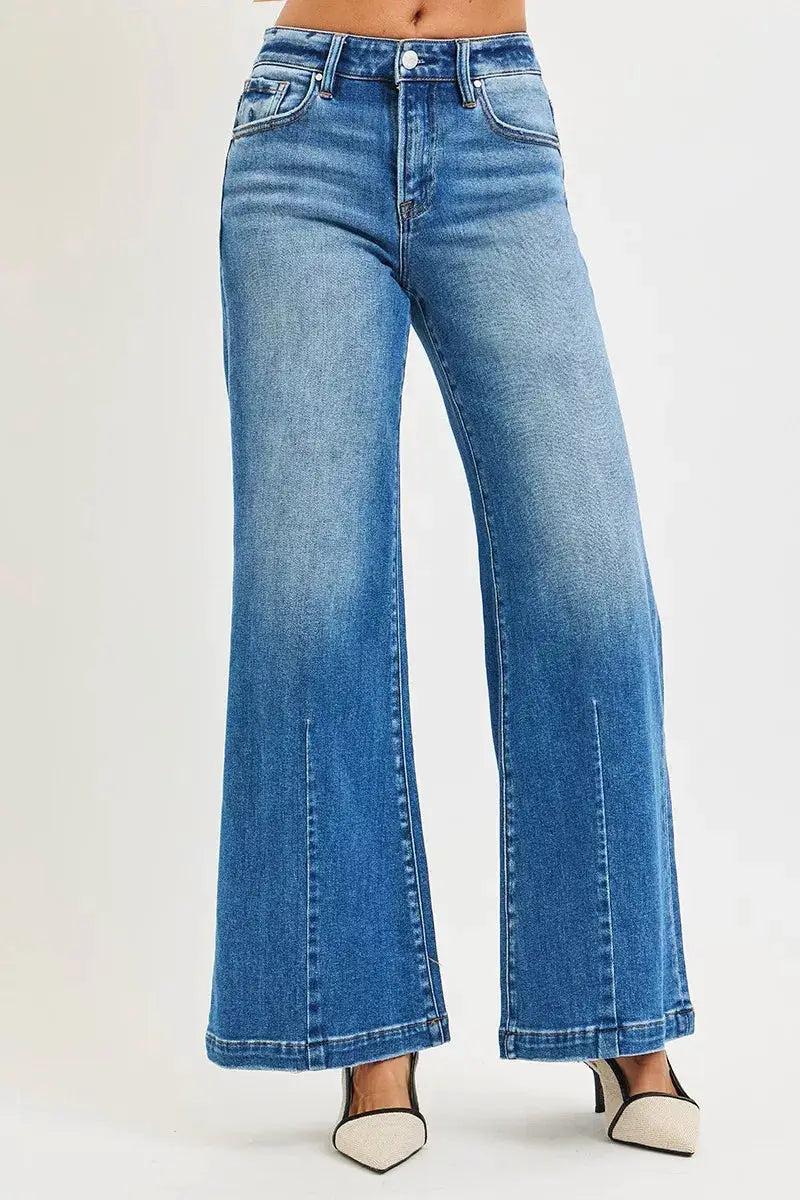 RISEN Full Size Mid Rise Wide Leg Jeans with Flared Look Plus Size - Image 2