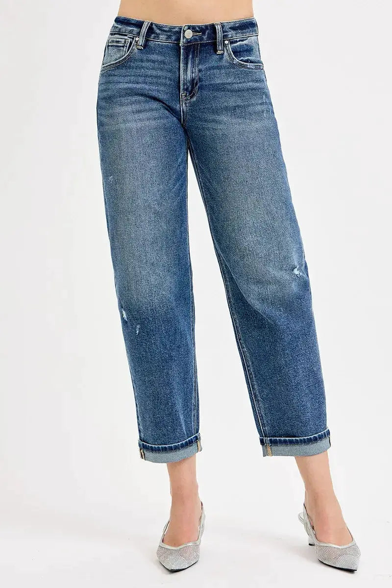 RISEN Full Size Low Rise Crop Boyfriend Jeans Plus Size - Image 2