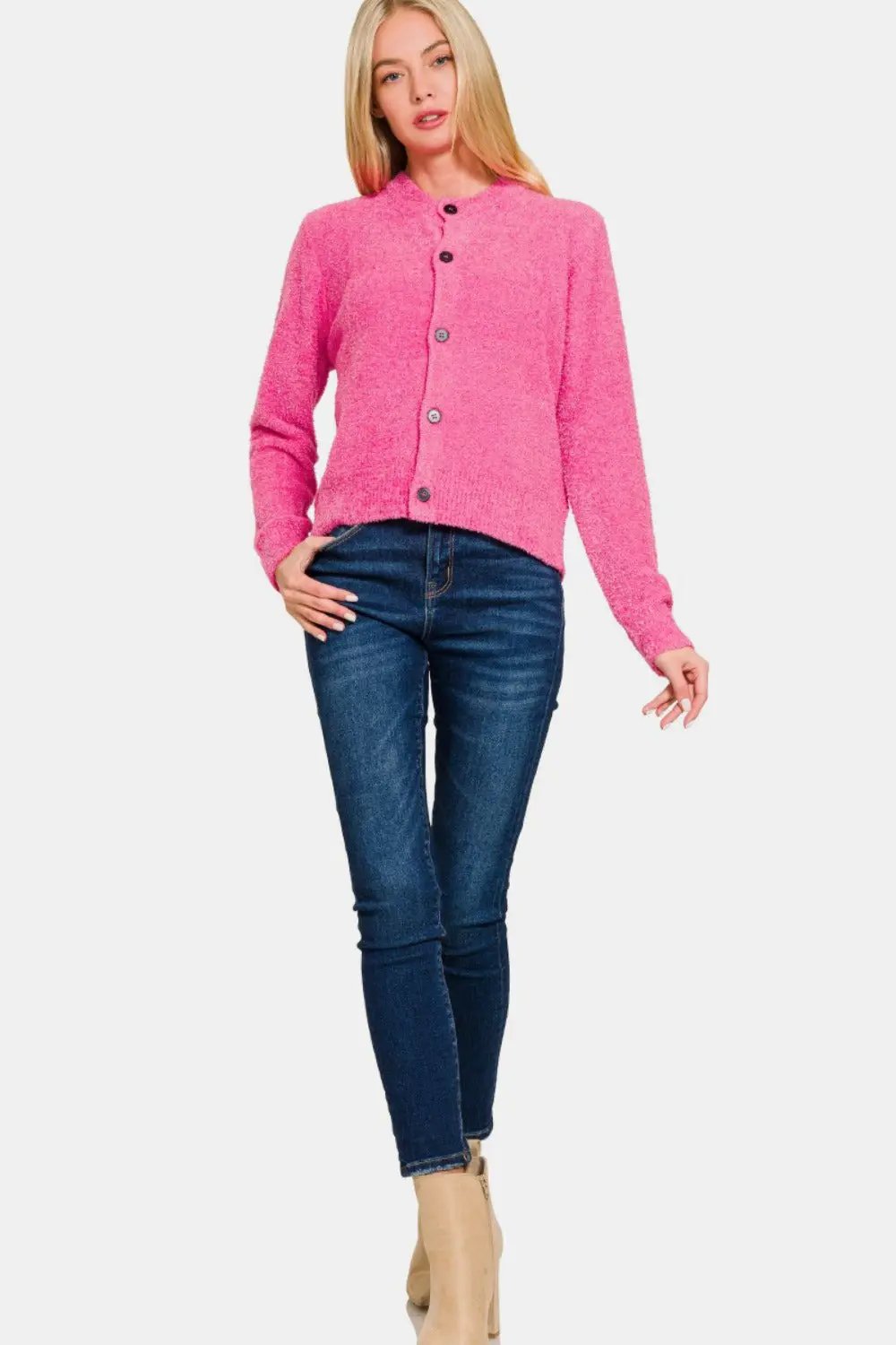 Zenana Button Down Long Sleeve Sweater Cardigan - Image 4