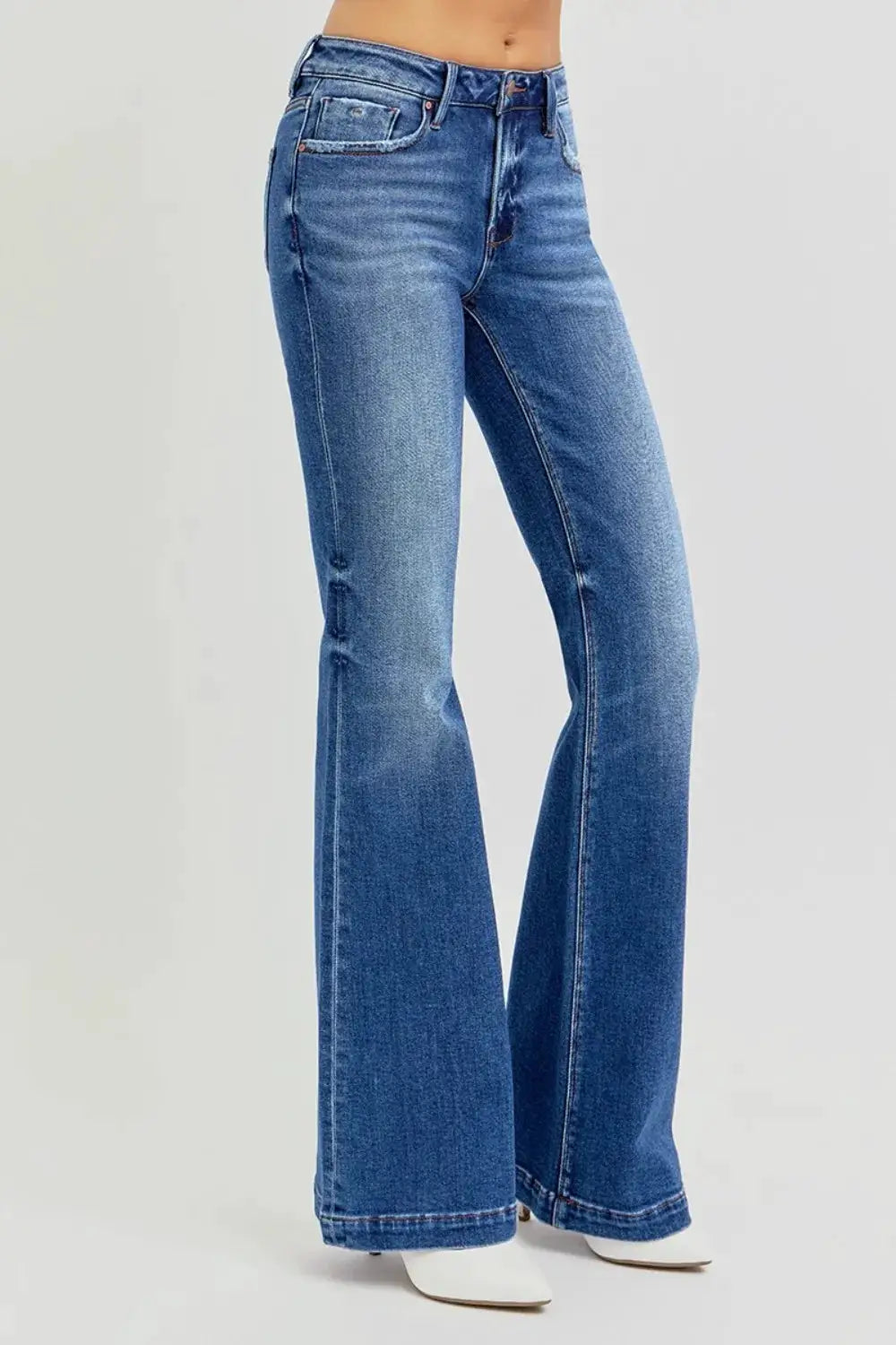 RISEN Full Size Low Rise Flare Jeans with Pockets - Image 3