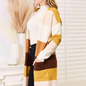 Woven Right Color Block Dropped Shoulder Cardigan - Image 3