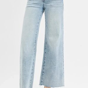 RISEN Full Size Tummy Control Low Rise Wide Leg Raw Cut Hem Jeans Plus Size - Image 2