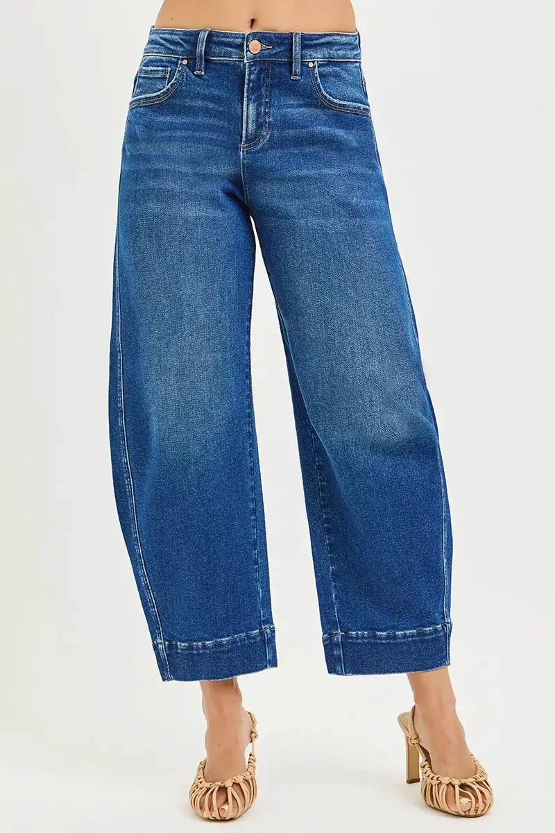 RISEN Mid Rise Crop Barrel Jeans - Image 1