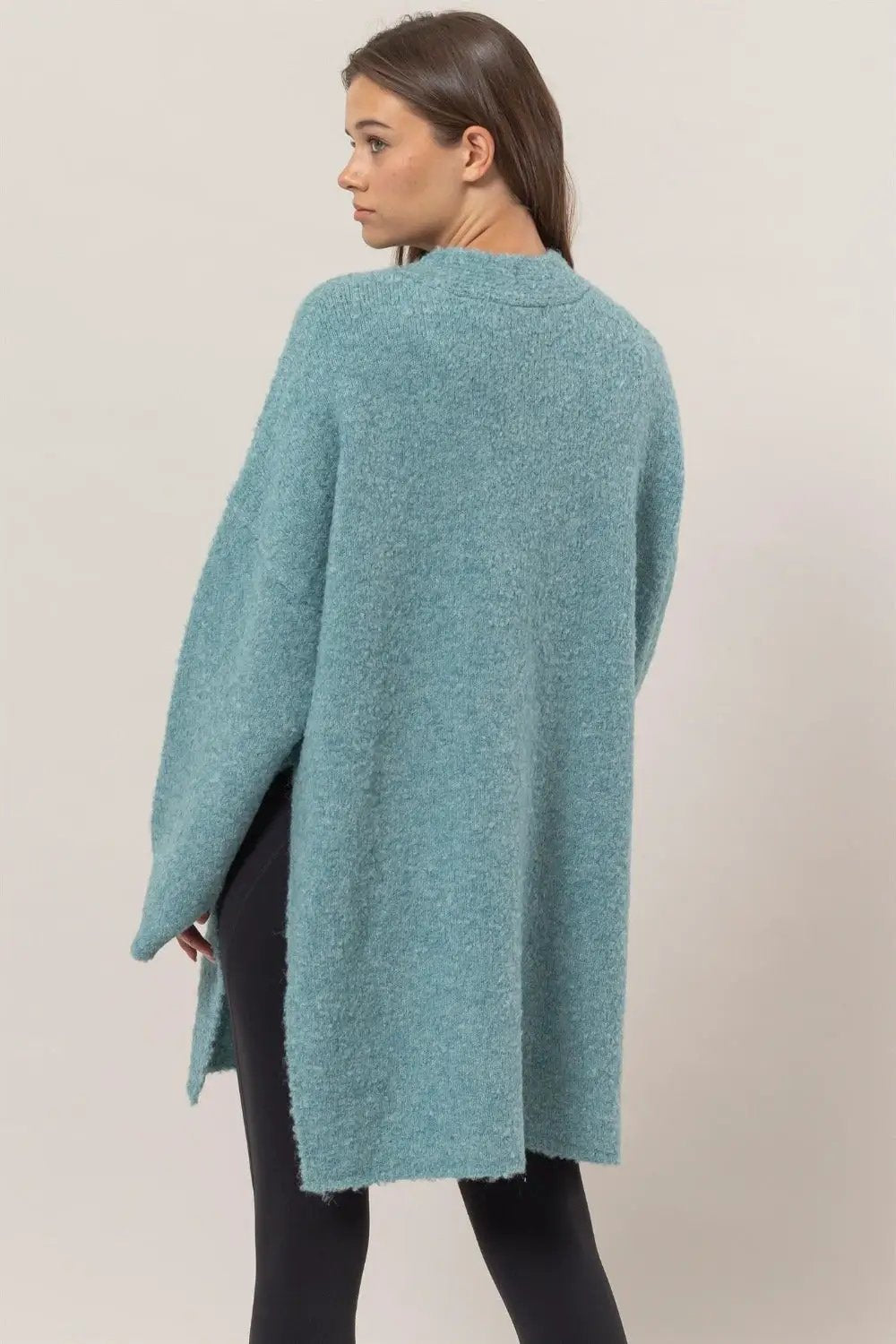 HYFVE Front Rosette Longline Slit Sweater Cardigan - Image 2