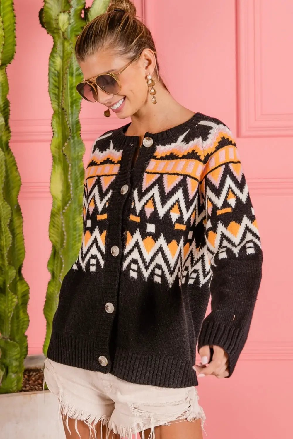BiBi Ethnic Pattern Button Up Knit Cardigan - Image 3