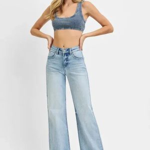 RISEN Full Size Tummy Control High Rise Ankle Wide Cuffed Jeans Plus Size - Image 6