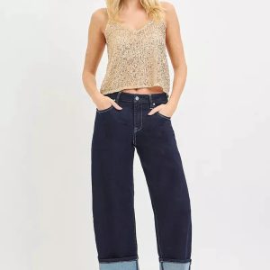RISEN Slouchy Crop Barrel Cuffed Hem Jeans - Image 6