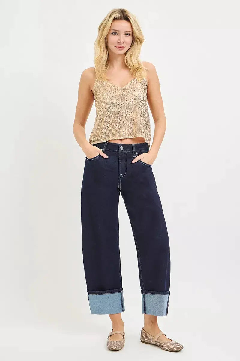 RISEN Slouchy Crop Barrel Cuffed Hem Jeans - Image 6