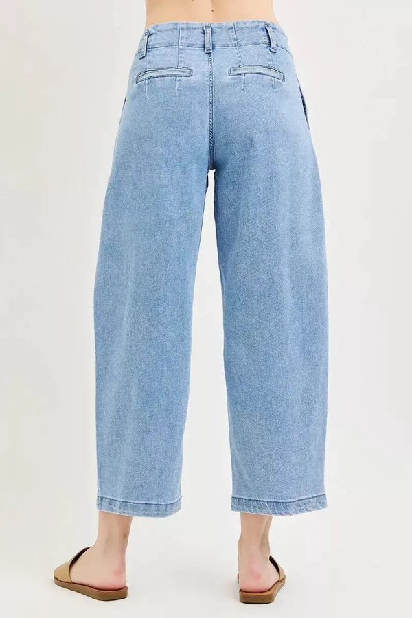 RISEN Slouchy Crop Barrel Pleated Jeans