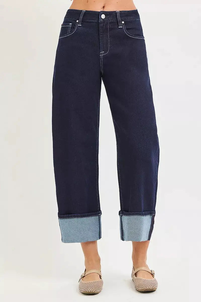 RISEN Slouchy Crop Barrel Cuffed Hem Jeans - Image 5