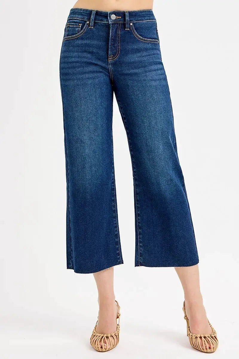 RISEN Full Size Tummy Control High Rise Crop Wide Jeans Plus Size - Image 3