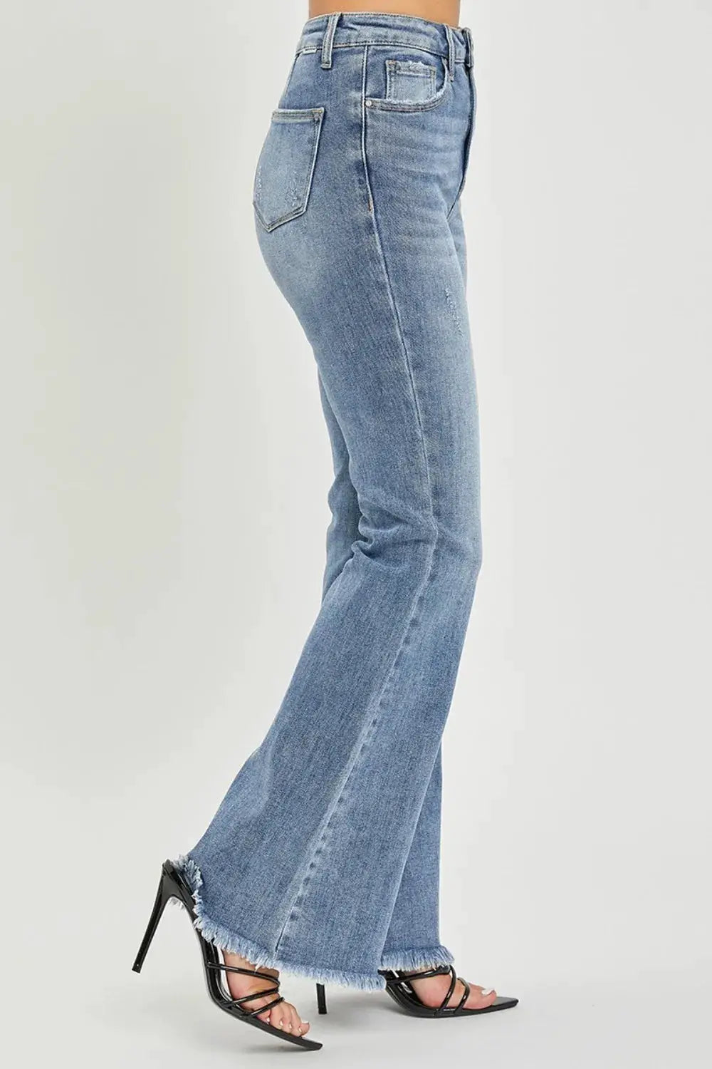 RISEN Full Size High Waist Raw Hem Flare Jeans - Image 3