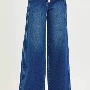 RISEN Full Size Mid Rise Wide Side Pintuck Jeans with Front Drawstring Plus Size - Image 3