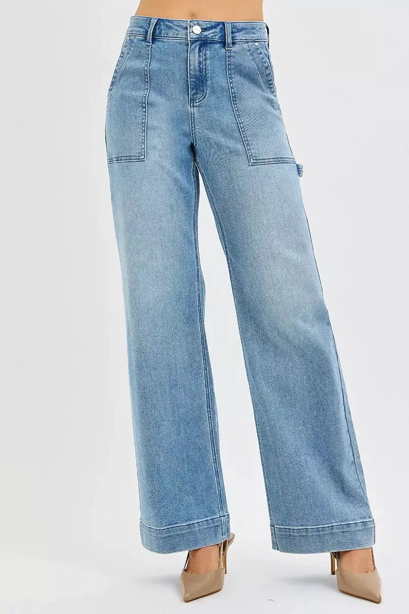 RISEN Full Size High Rise Straight Leg Jeans with Front Pockets Plus Size - Image 1
