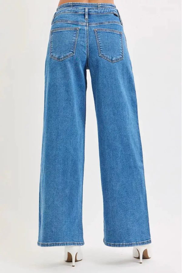 RISEN Full Size Mid Rise Fit Wide Leg with Pleated Detail Jeans Plus Size