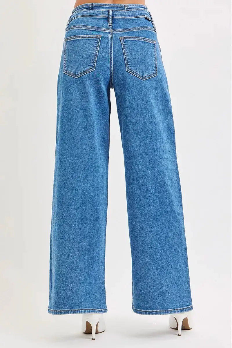 RISEN Full Size Mid Rise Fit Wide Leg with Pleated Detail Jeans Plus Size - Image 5