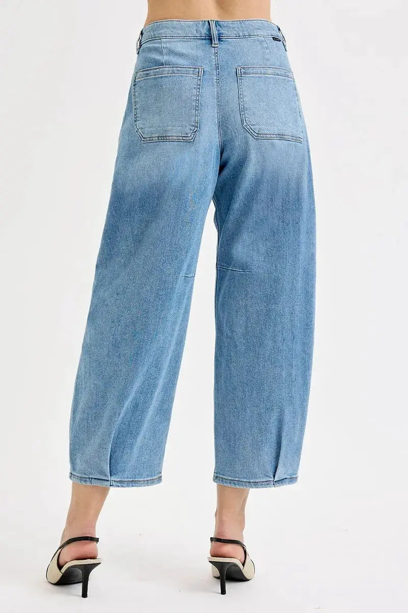 RISEN Full Size Mid Rise Fit Crop Wide Volume Leg Jeans Plus Size - Image 5