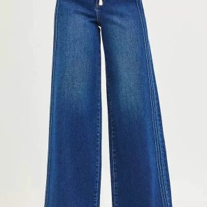 RISEN Full Size Mid Rise Wide Side Pintuck Jeans with Front Drawstring Plus Size - Image 1
