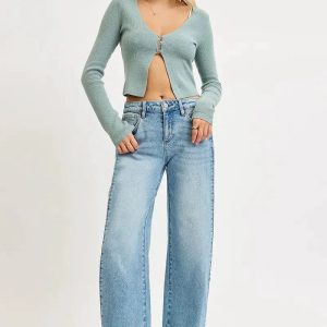 RISEN Mid Rise Wide Barrel Transferable Leg Snap Jeans - Image 9