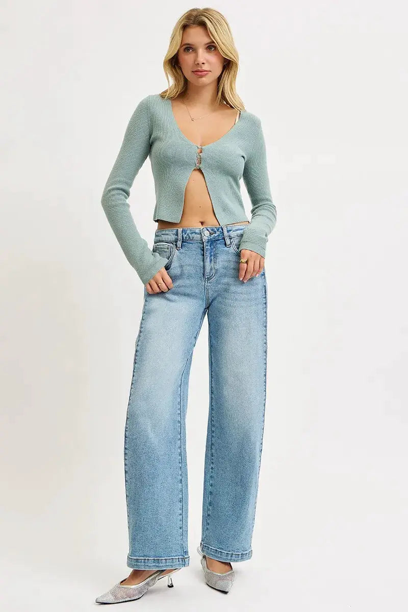 RISEN Mid Rise Wide Barrel Transferable Leg Snap Jeans - Image 9