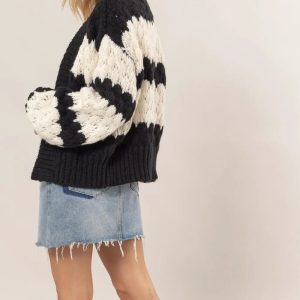 HYFVE Scallop Striped Open Front Long Sleeve Sweater Cardigan - Image 2