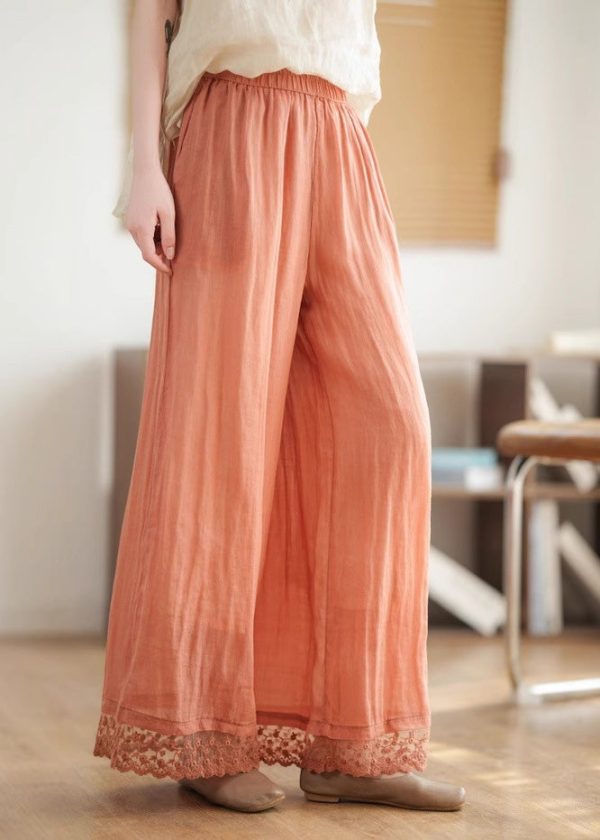 Black Pants Lace Leg New Wide Waist Patchwork Linen 2025 Elastic - Image 3