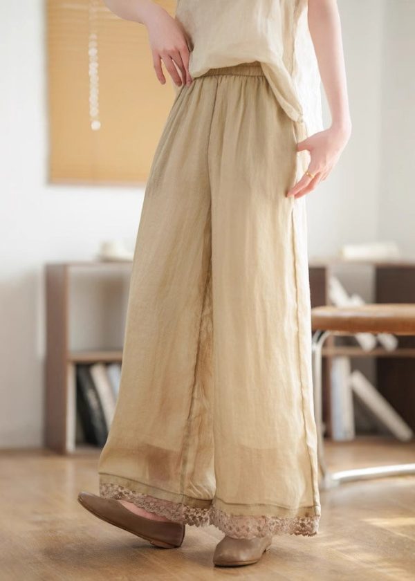Black Pants Lace Leg New Wide Waist Patchwork Linen 2025 Elastic - Image 4