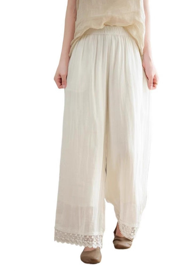 Black Pants Lace Leg New Wide Waist Patchwork Linen 2025 Elastic - Image 5