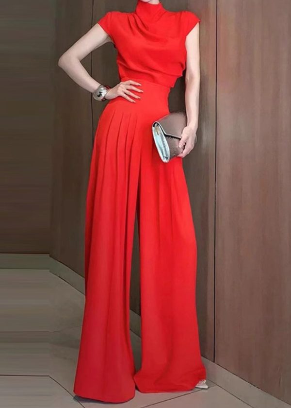 Red 2025 Two Pieces And Set Pants Wide Top New Leg Turtleneck - Image 3