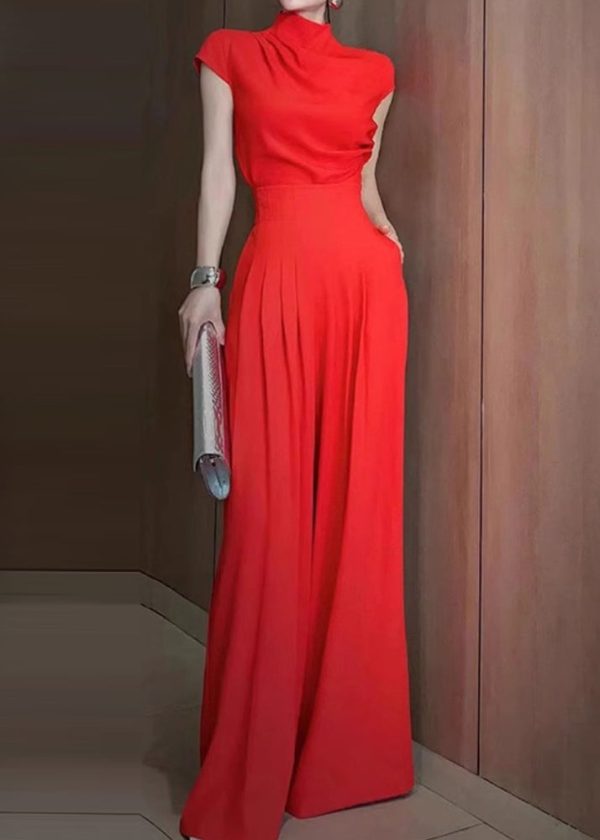 Red 2025 Two Pieces And Set Pants Wide Top New Leg Turtleneck - Image 4