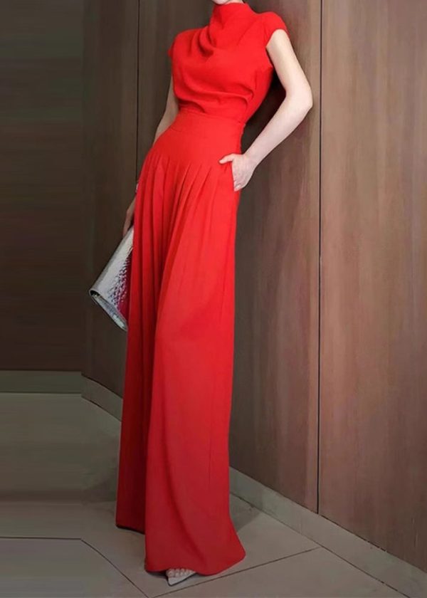 Red 2025 Two Pieces And Set Pants Wide Top New Leg Turtleneck - Image 5